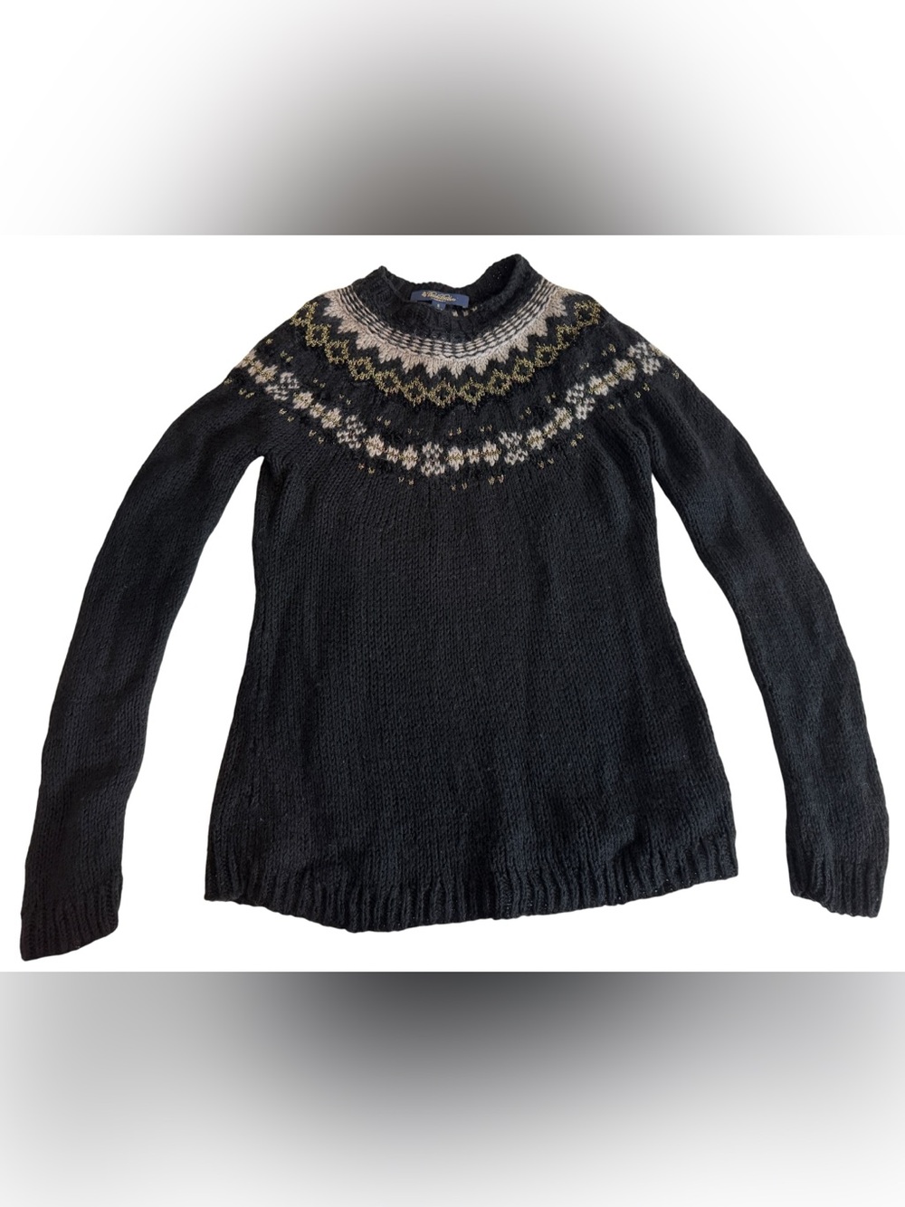 Brooks Brothers Handknit Wool Blend Black Sparkle Design Sweater Size S